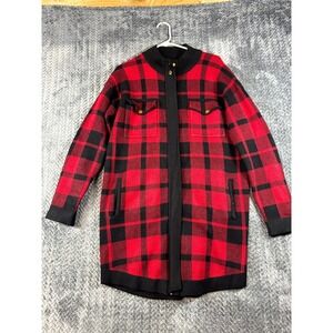 Cynthia Rowley Active Flannel Cardigan‎ Sweater Womens Medium Red Plaid Full Zip